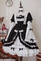 White/Black Hime Sleeves Multi-layer Ruffle Cardigan Bowknot Gothic Princess Lolita Dress - Product - 3