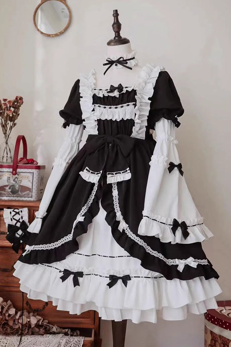 White/Black Hime Sleeves Multi-layer Ruffle Cardigan Bowknot Gothic Princess Lolita Dress - Product - 3