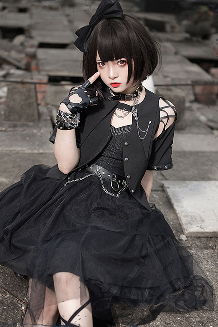Dark Praise Of The Black Crow Sleeveless Punk Irregular Gothic Lolita Jsk Dress - Product - 5