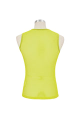 Yellow Elasticity Perspective Rhombus Net Yarn Sleeveless Men's Gothic T-Shirt - Product - 8