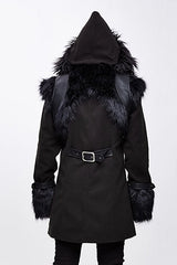 Black Cape Collar Punk Long Mens Coat With Fur - Product - 4