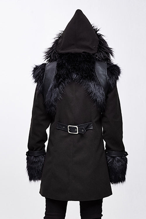 Black Cape Collar Punk Long Mens Coat With Fur - Product - 4