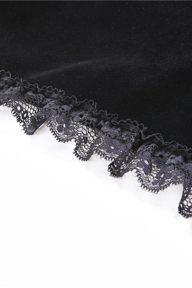 Black Lace Stand Collar Multi-Layered Long Trumpet Sleeves Rosette Velour Women's Gothic Bolero - Product - 16