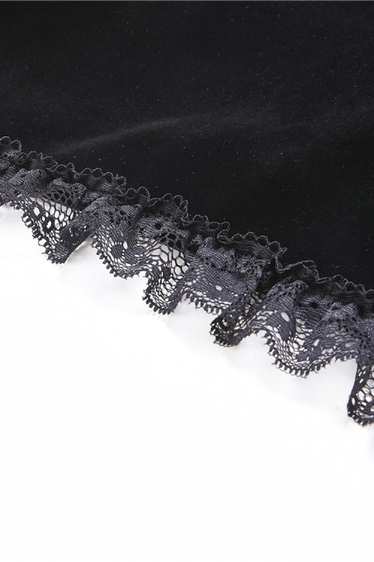 Black Lace Stand Collar Multi-Layered Long Trumpet Sleeves Rosette Velour Women's Gothic Bolero - Product - 16