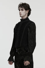 Black Stand Collar Pleated Swallow-tailed Men's Gothic Vest - Product - 2