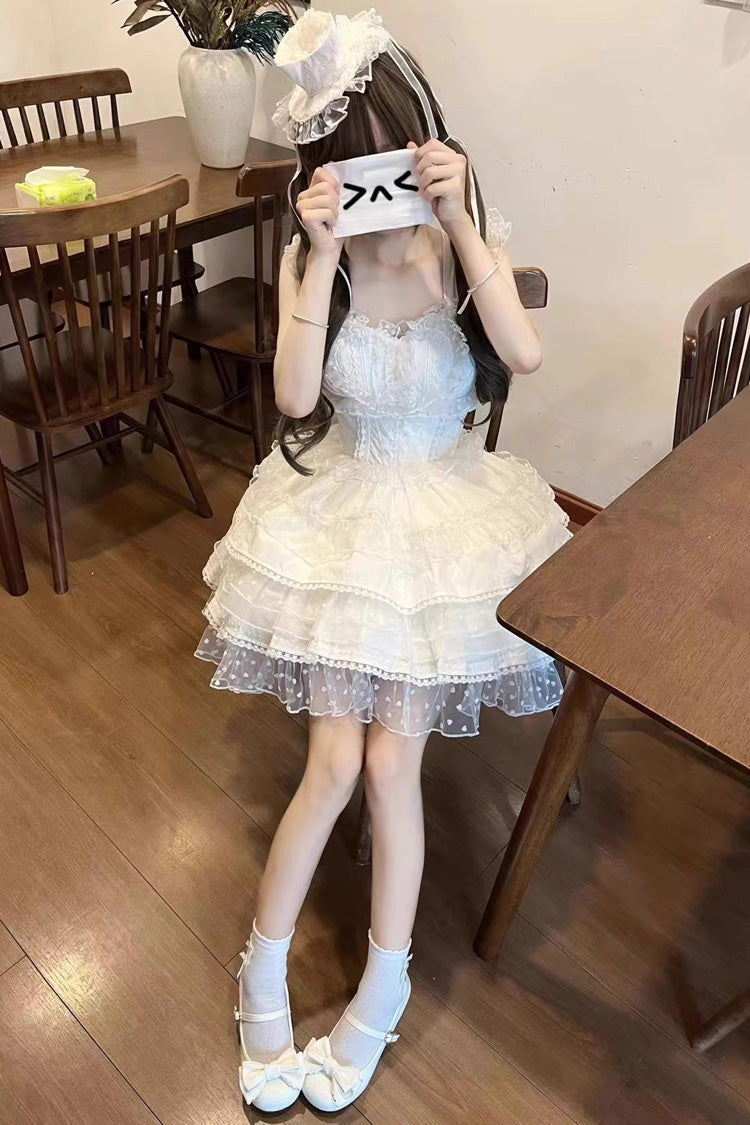 White Pray Multi-Layered Bowknot Lace Sweet Lolita Dress - Product - 6