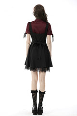 Wine Red Point Collar Short Puff Sleeves Ruffled Women's Gothic Elegant Blouse - Product - 4
