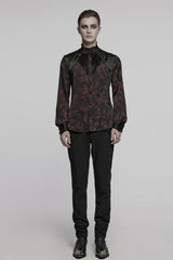 Black/Red Stand Collar Long Sleeves Ruffle Pleated Men's Gothic Blouse - Product - 4