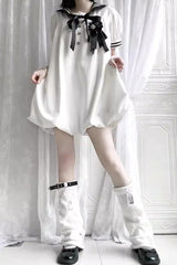 Black/White [Old Stories] Navy Collar Short Sleeves Bowknot Sweet Lolita Dress - Product - 5