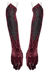 Red Floral Embroidery Lace-Up Women's Gothic Gloves - Product - 5