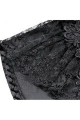 Black Women's Gothic Floral Embossed Velvet Shorts with Sheer Lace Trim - Product - 11