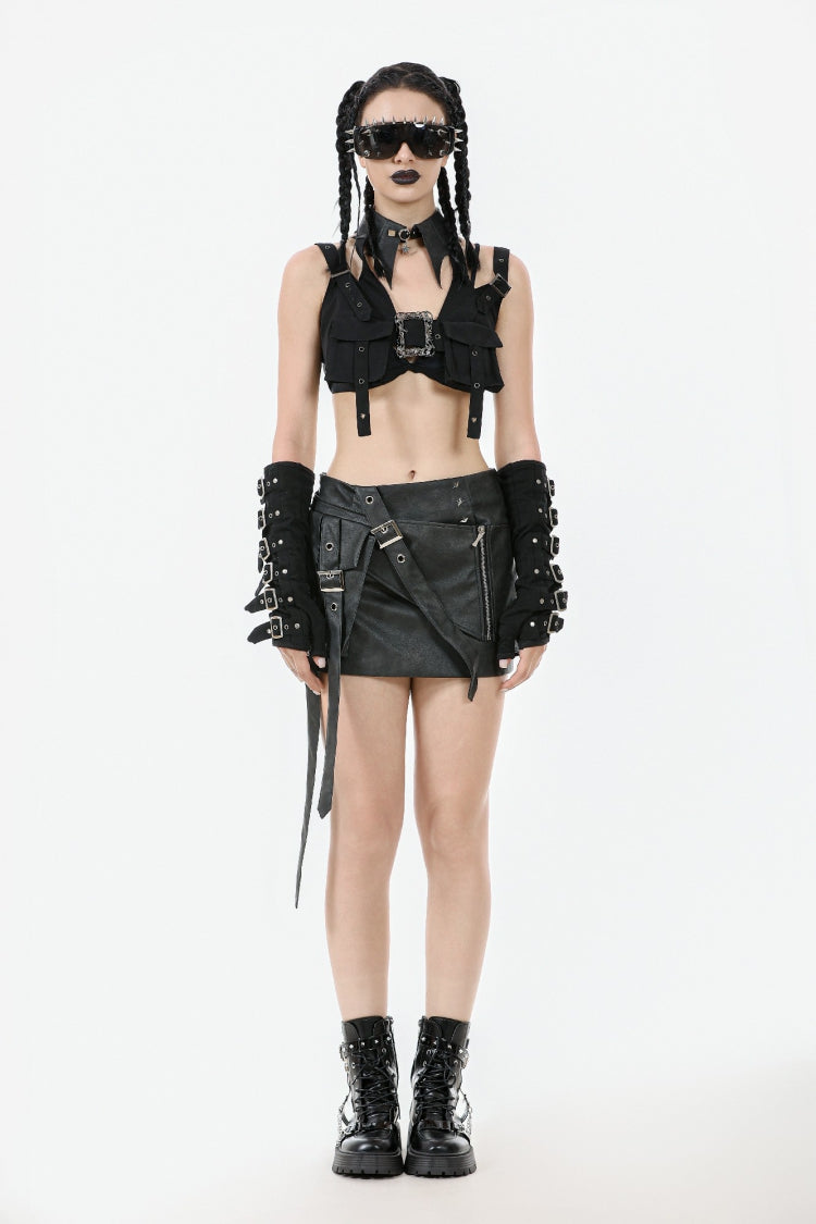 Black Halterneck Buckled Women's Punk Utility Vest - Product - 10