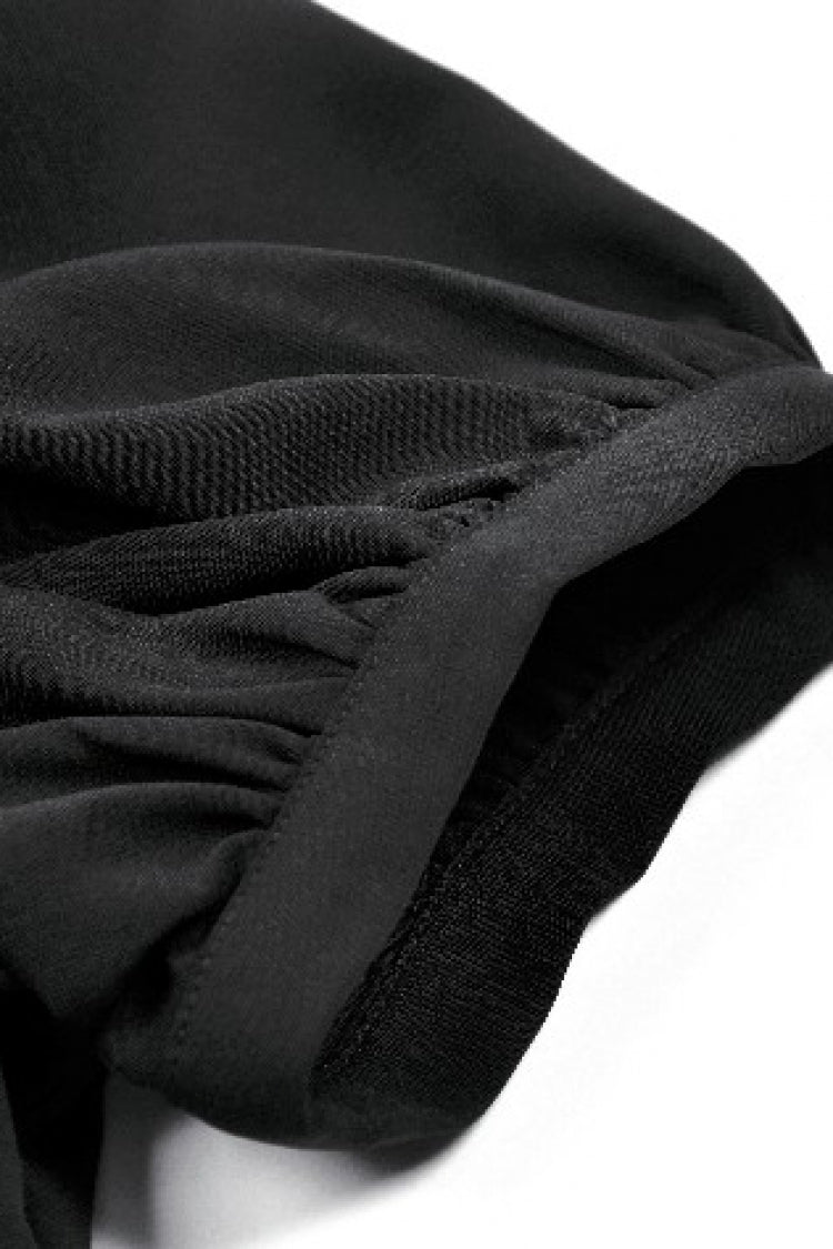Black Multi-Layered Deep V Collar Pleated Short Puff Sleeves Lace-Up Gothic Blouse - Product - 18