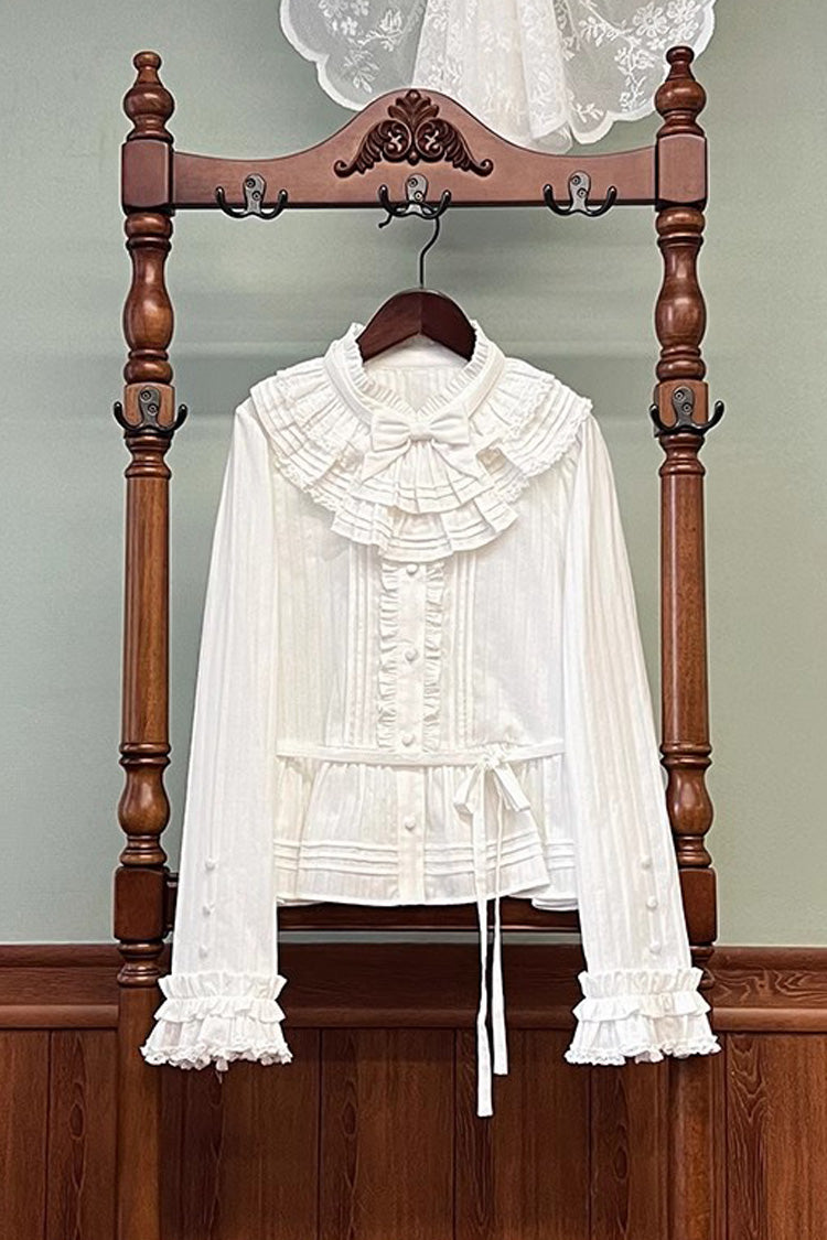 [Fox Band] Long Sleeves Ruffle Lace Sweet Lolita Blouse 3 Colors - White - 6