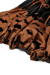 Black/Orange Square Collar Long Sleeves Bat Printed Lace-Up Women's Gothic Pumpkin Halloween Dress - Product - 16