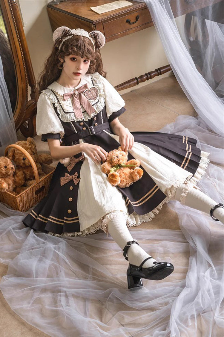 Black/White Chocolate Workshop Short Version Elegant Short Puff Sleeves Sweet Lolita Dress - Product - 4