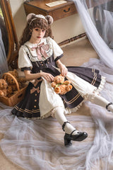 Black/White Chocolate Workshop Short Version Elegant Short Puff Sleeves Sweet Lolita Dress - Product - 4