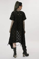 Black Ripped Buckle Hollow Irregular Womens Steampunk Blouse Cardigan - Product - 4