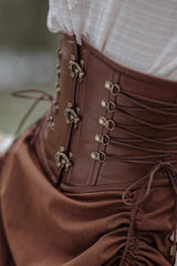 Brown Lace-Up Classic Vintage Leather Waist Lolita Belt with Metal Horn Buckle - Product - 4