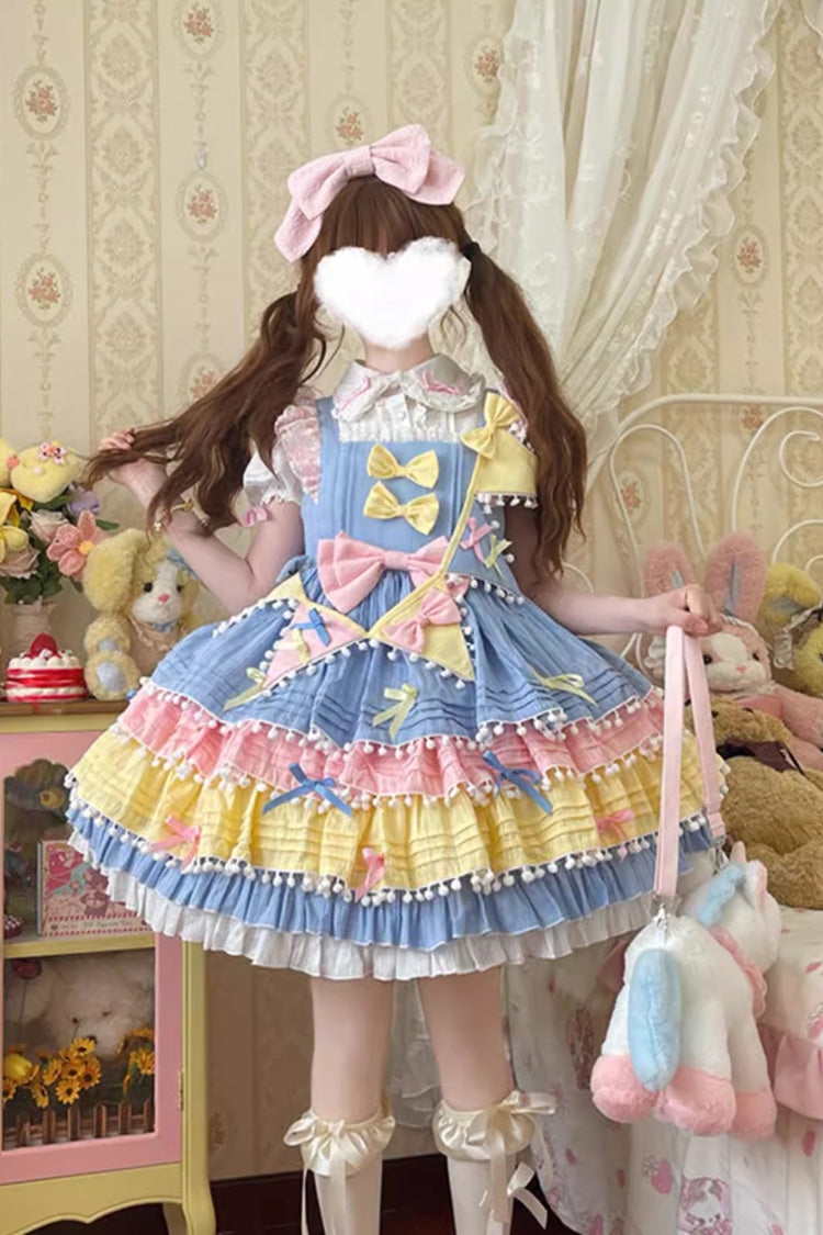 Yellow/Blue/Pink Cute Candy Bowknot Sweet Lolita Jsk Dress (Includes Pennant) - Product - 2