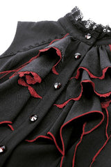 Black/Red Contrast Color Women's Gothic Ruffled Stand Collar Jabot Sleeveless Halloween Tail Dress - Product - 12