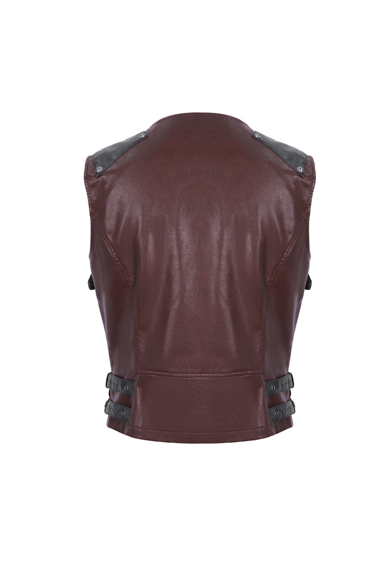 Red Studded Faux Leather Men's Punk Vest - Product - 7
