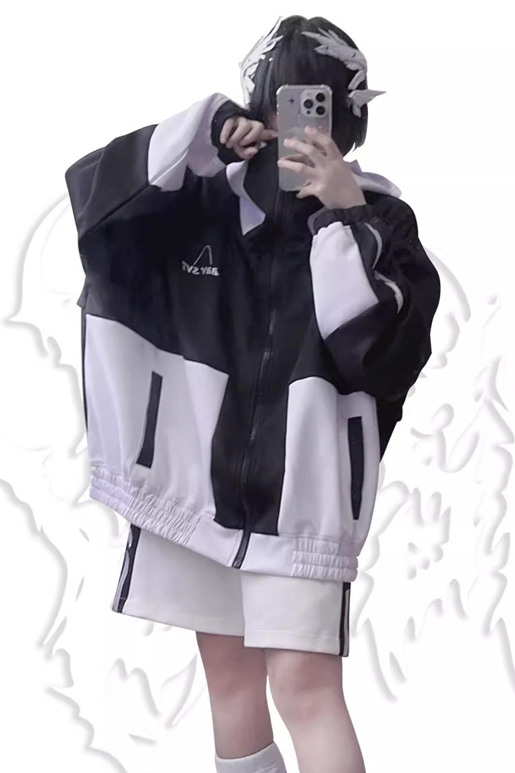 Lovely Long Sleeves Print Jirai Kei Sports Coat 2 Colors - Black - 1