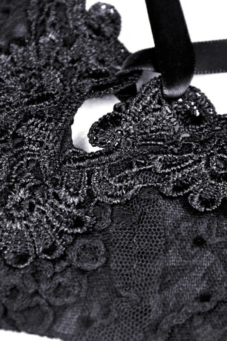 Black Floral Embroidered Lace-Up Strappy Women's Gothic Gorgeous Corset - Product - 13