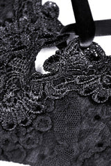 Black Floral Embroidered Lace-Up Strappy Women's Gothic Gorgeous Corset - Product - 13
