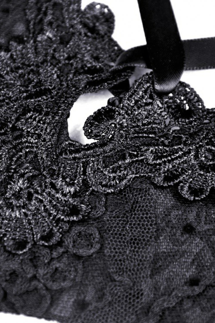 Black Floral Embroidered Lace-Up Strappy Women's Gothic Gorgeous Corset - Product - 13