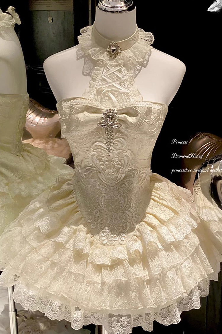 Ivory [Eternal Temple] Halterneck Ruffle Bowknot Lace Sweet Princess Lolita Dress - Product - 10