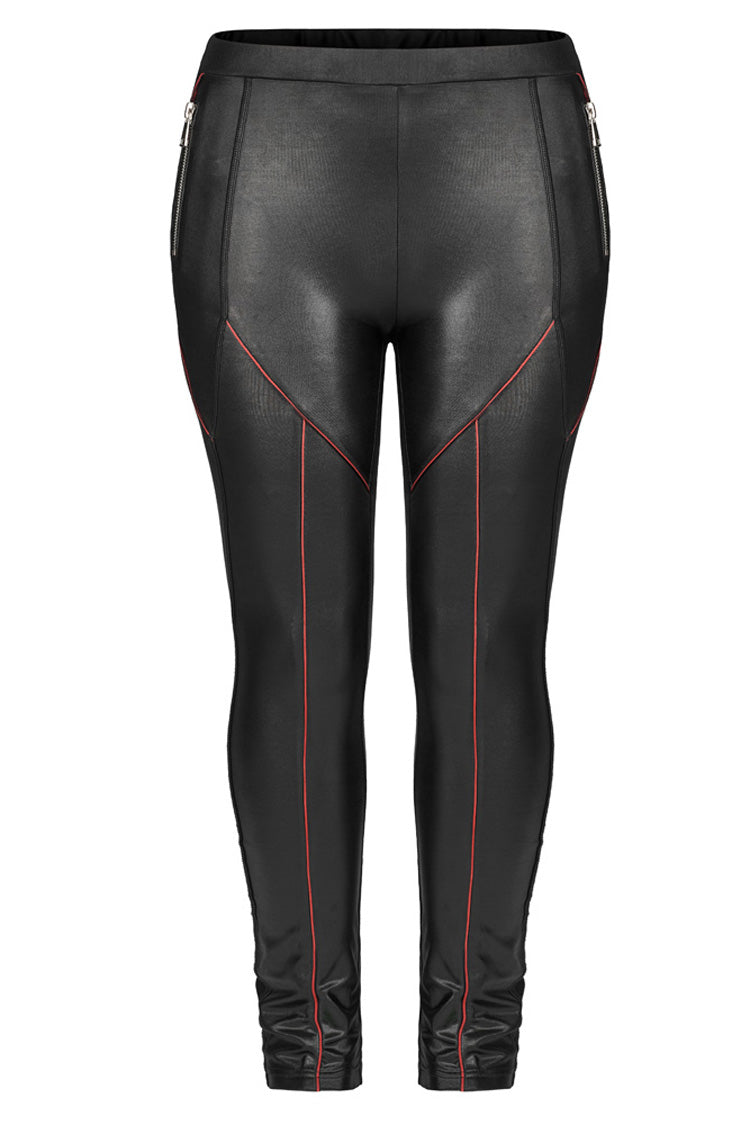 Red/Black Slim Side Zipper Elastic Fashion Hip-Lifting Thin Punk Women's Leggings - Product - 8