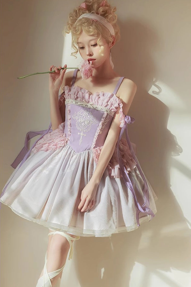 Purple Midsummer Dream Elegant Embroidered Print Chinese Style Ballet Boat Neck Sweet Qi Lolita Dress - Product - 5