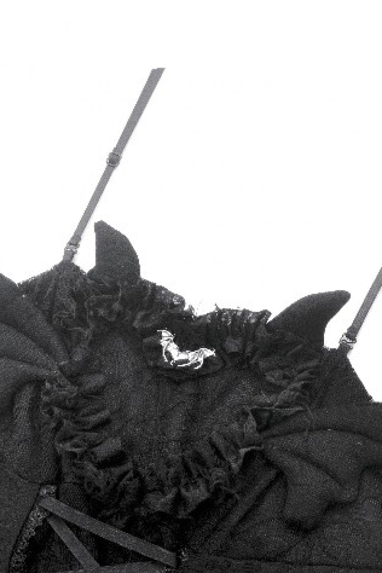 Black Sleeveless Lace Lace-Up Pleated Women's Gothic Dark Demon Slip Dress - Product - 15
