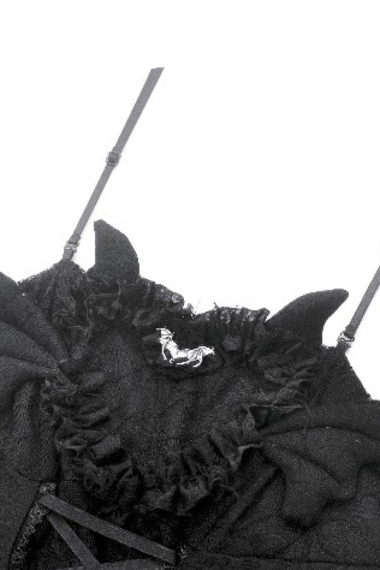 Black Sleeveless Lace Lace-Up Pleated Women's Gothic Dark Demon Slip Dress - Product - 15