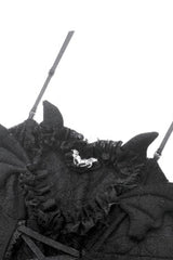 Black Sleeveless Lace Lace-Up Pleated Women's Gothic Dark Demon Slip Dress - Product - 15