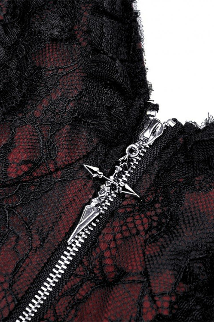 Wine Red Off Shoulder Lace Lace-Up Zippered Women's Gothic Strapless Graduation Dress - Product - 14