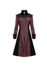 Red Jacquard Studded Mushroom Buckle Metal Cross Embroidered Women's Gothic Coat - Product - 8