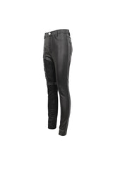 Black Tight Leather Multi Buckle Splice Women's Punk Pants - Product - 9