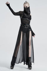 Fake Two Pieces PU Leather Stitching Sheer Women's Steampunk Skirt 2 Colors - Product - 4