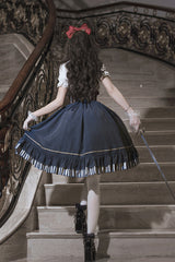 Blue Middle Ages Ruffle Embroidery Bowknot Classic Punk Vintage Lolita Skirt Full Set - Product - 12