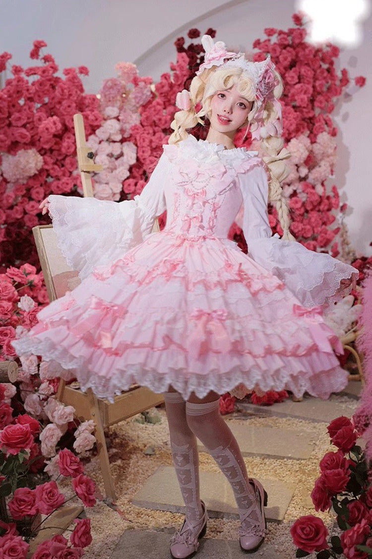 Sweet Multi-Layered Ruffle Bowknot Lace Princess Ballet Lolita Jsk Dress 4 Colors - Product - 8