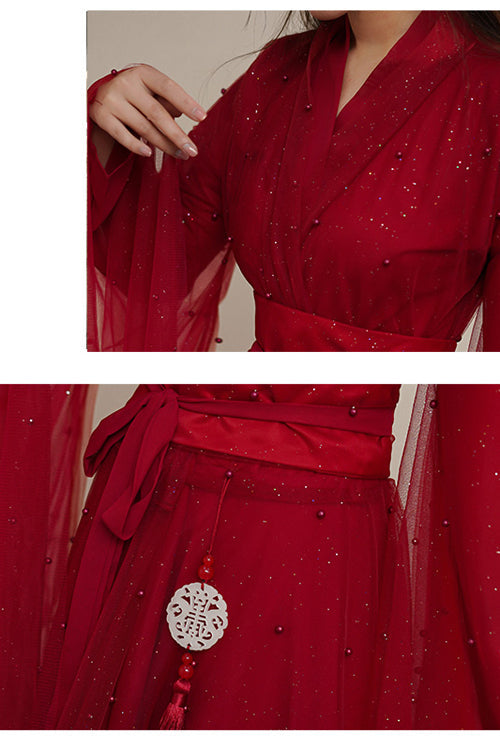 Red Elegant Ancient Costume Sweet Hanfu Dress - Product - 6