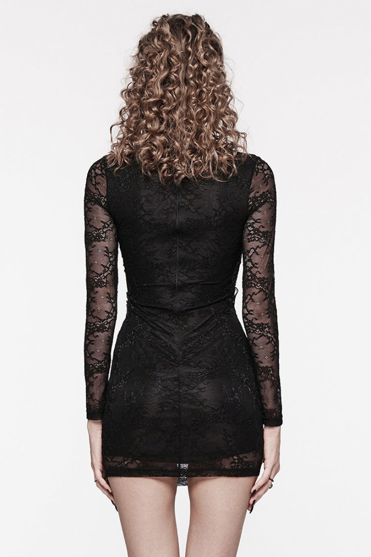 Black Floral Embroidery Lace Women's Gothic Dress - Product - 3