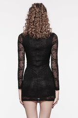 Black Floral Embroidery Lace Women's Gothic Dress - Product - 3