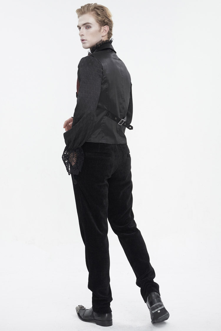Black/Red Embossed Feather Men's Gothic Waistcoat - Product - 6