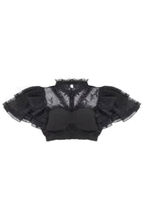 Detachable Pad Short Sleeves Hollow Lace Sweet Lolita Blouse 3 Colors - Black - 1