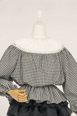 Black/White Round Collar Long Sleeves Printed Classic Ouji Lolita Pumpkin Shorts Set - Top(Only) - 12