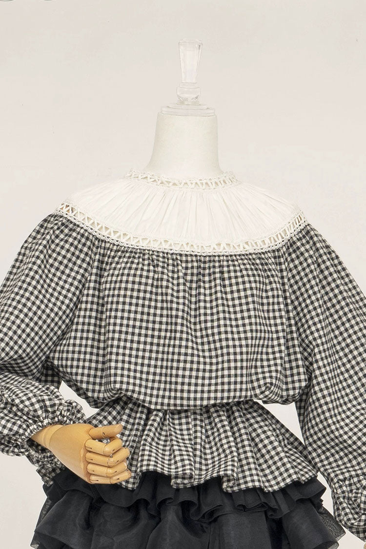 Black/White Round Collar Long Sleeves Printed Classic Ouji Lolita Pumpkin Shorts Set - Top(Only) - 12