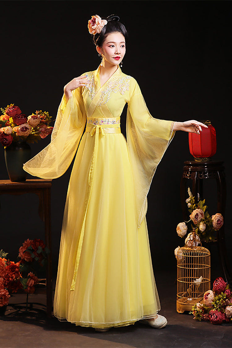 Chinese Ancient Style Fairy Air Dance Performance Hanfu Dress - Yellow - 9